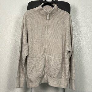 Barefoot Dreams CozyChic Lite High Neck Zip Cardigan Oyster Color Size 1X